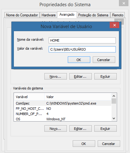 Criando uma variável de ambiente no Windows